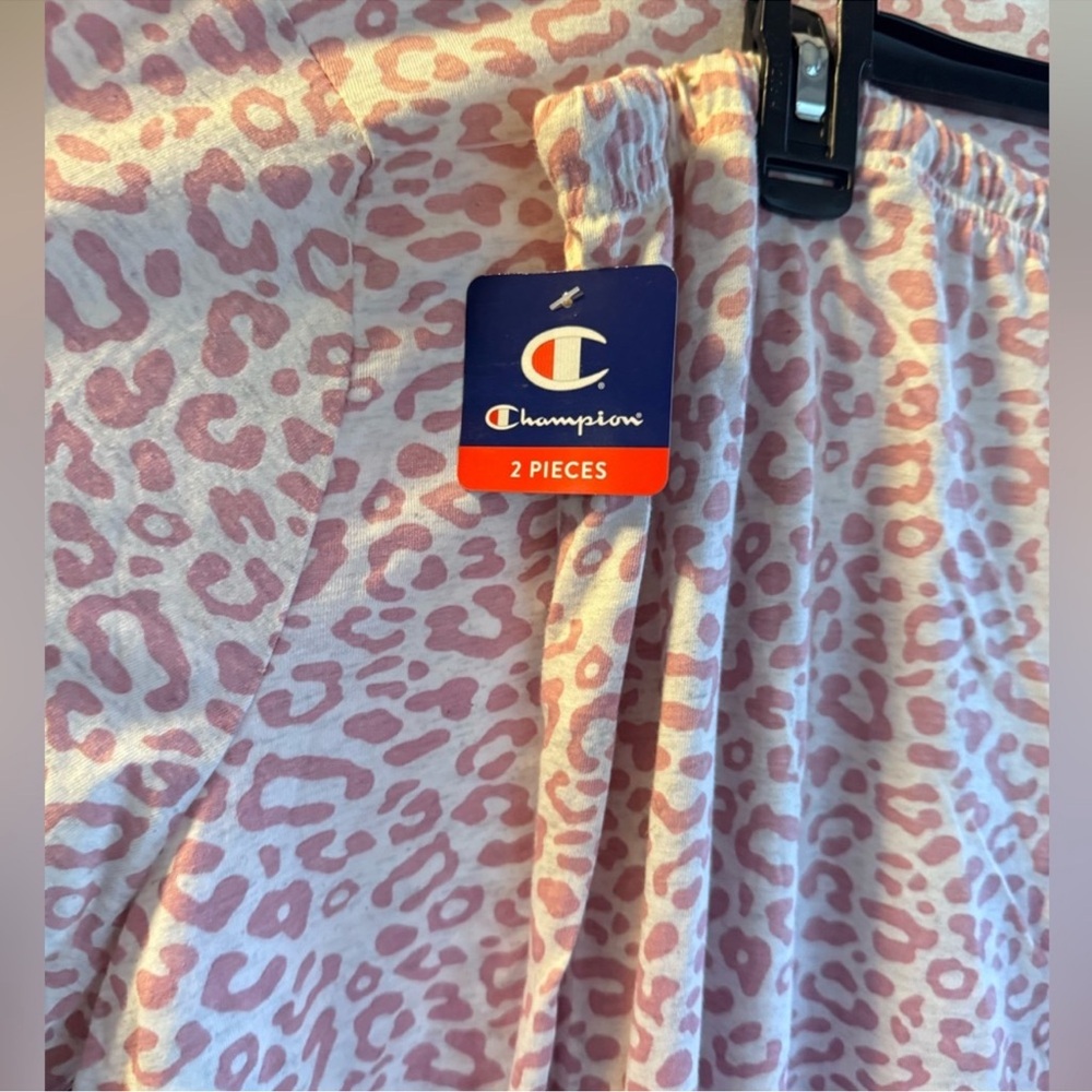 Champion Pink leopard print Pajama Set Cozy Knit Sleepwear